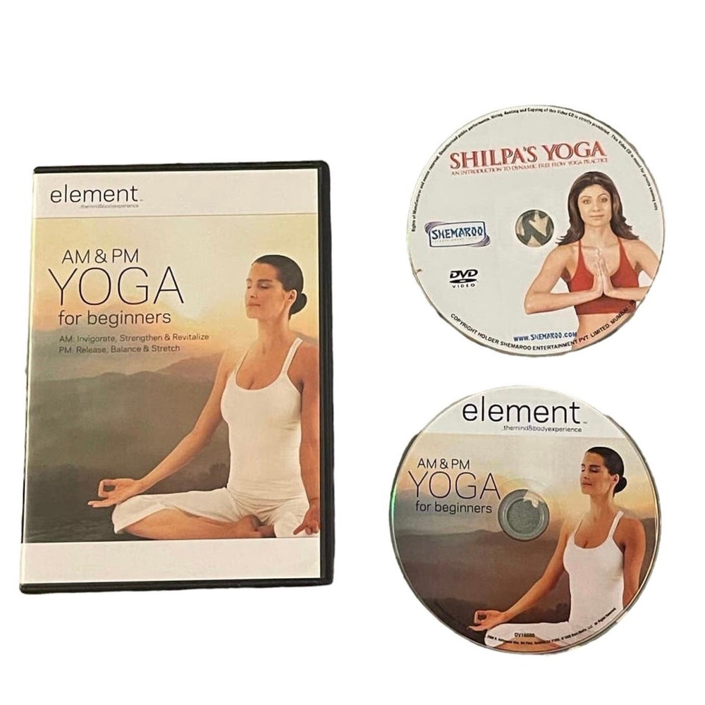 3/15 or 10/25, 2 YOGA DVDs - Element: AM & PM Yoga for Beginners & Shilpa's Yoga